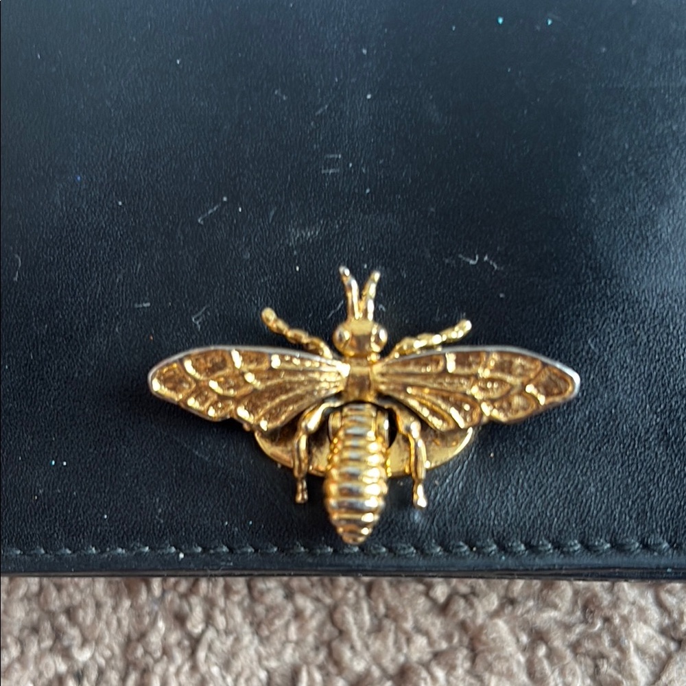 Dior Black Leather Clutch with Gold Bee Accent - Picture 2 of 16